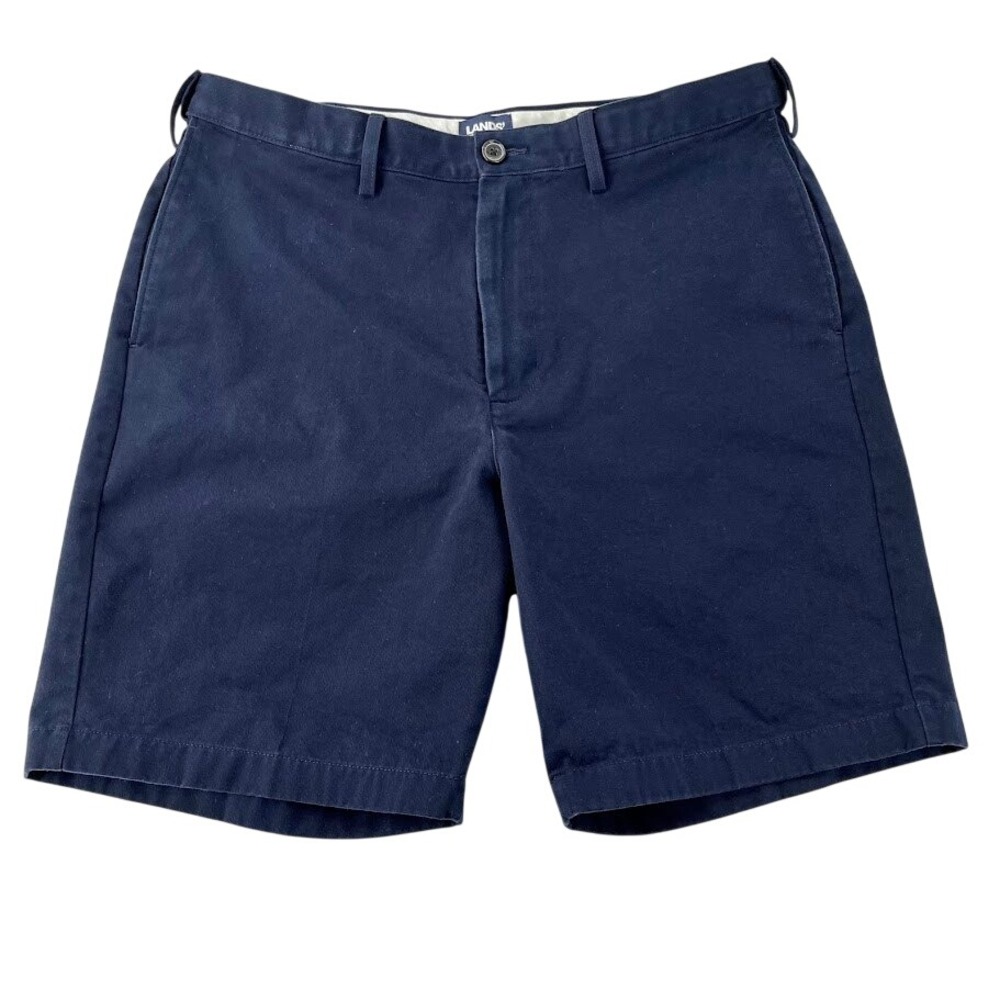 Lands End Chino Shorts Mens 35 Navy Blue Excellent Traditional‎ Fit 100% Cotton